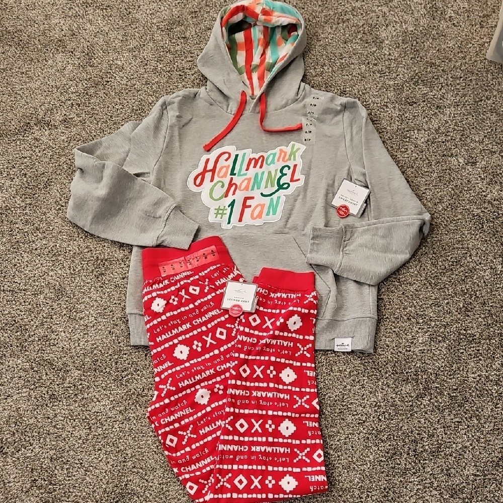 Hallmark Gray and Red Sweatpants Cozy Joggers